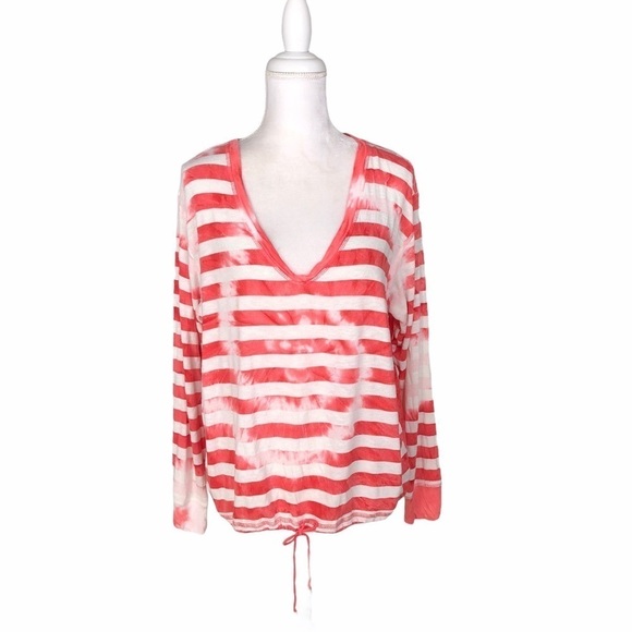 Young Fabulous Broke red tie-dye stripe top sheer oversized boho small - Picture 1 of 15
